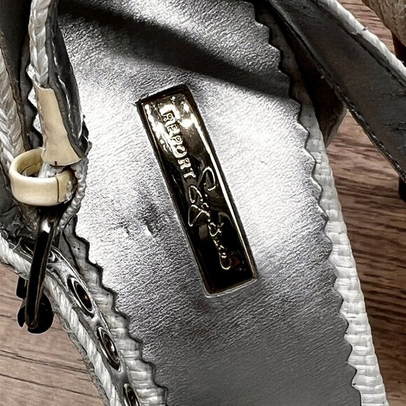 Report Signature Heels Women Sz 7.5 White Leather Dress Platform Raffia Textured - Picture 5 of 10